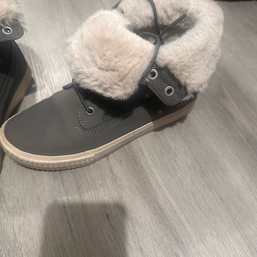 Timberland Black and Cream Fur-Lined Lace Up Boots